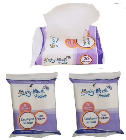 Kit 3 Lenços Umedecidos sem Perfume Baby Bath - Embalagem de Bolso Menor preço em Kit 3 Lenços Umedecidos sem Perfume Baby Bath - Embalagem de Bolso