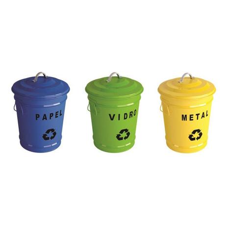 Kit 3 Lixeiras Coleta Seletiva 18 Litros Vintage GhelPlus Menor preço em Kit 3 Lixeiras Coleta Seletiva 18 Litros Vintage GhelPlus