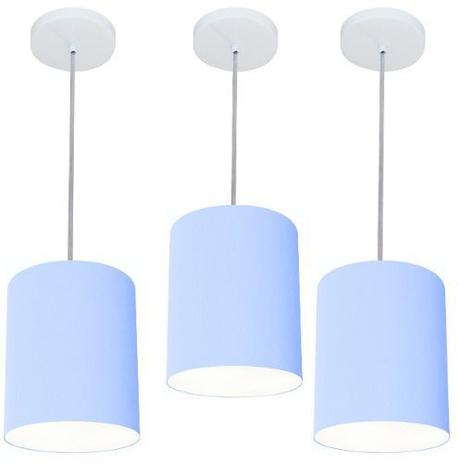 Kit/3 Lustre Pendente Cilindrico Md-4012 Cupula Tecido 18x25cm Azul Bebe - Vivare iluminação é boa?