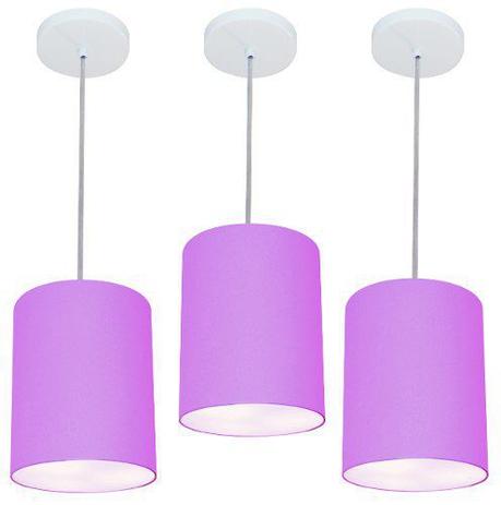 Kit/3 Lustre Pendente Cilindrico Md-4012 Cupula Tecido 18x25cm Lilas - Vivare iluminação é boa?