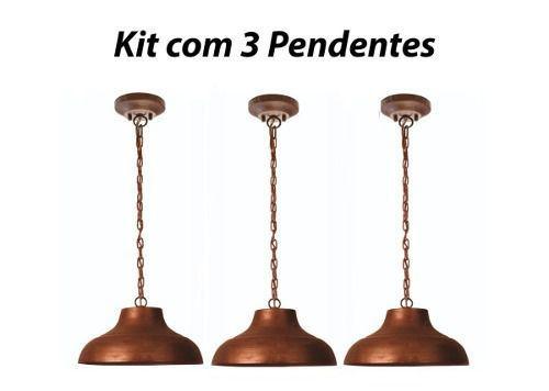 Kit 3 Lustre Pendente Rústico Estância 21cm Madelustre Menor preço em Kit 3 Lustre Pendente Rústico Estância 21cm Madelustre