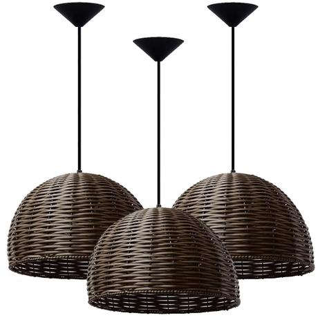 Kit 3 Lustres Pendente Luminária Corôa De Junco Marrom 20x30 - Decora Na Net Menor preço em Kit 3 Lustres Pendente Luminária Corôa De Junco Marrom 20x30 - Decora Na Net