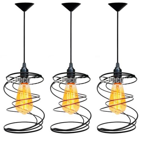 Kit 3 Lustres Pendentes Aramado Retrô Mola Preto - Decora na Net Menor preço em Kit 3 Lustres Pendentes Aramado Retrô Mola Preto - Decora na Net