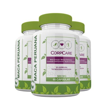 Kit 3 Maca Peruana 500mg 60 Cáps - CorpCare Menor preço em Kit 3 Maca Peruana 500mg 60 Cáps - CorpCare