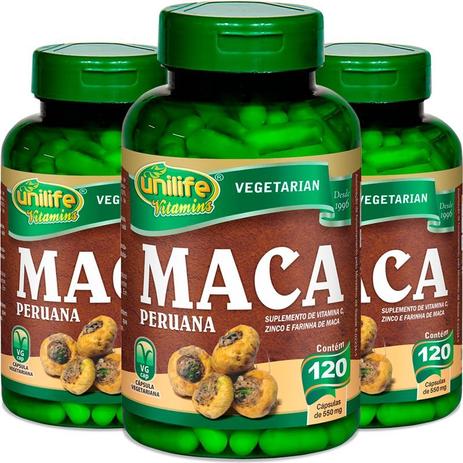 Kit - 3 Maca Peruana 550mg Unilife 120 Cápsulas Menor preço em Kit - 3 Maca Peruana 550mg Unilife 120 Cápsulas