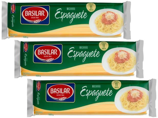 Kit 3 Macarrão Espaguete De Sêmola Basilar 500g Menor preço em Kit 3 Macarrão Espaguete De Sêmola Basilar 500g