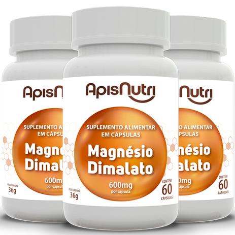 Kit 3 magnésio dimalato 600mg apisnutri 60 cápsulas Menor preço em Kit 3 magnésio dimalato 600mg apisnutri 60 cápsulas