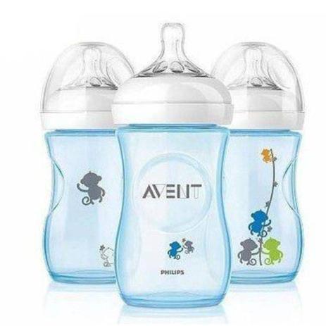 Menor preço em Kit 3 Mamadeira Pétala Azul Macacos 260ml Philips Avent