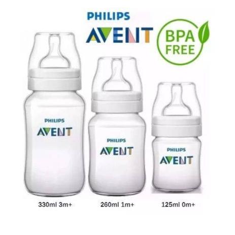 Kit 3 Mamadeiras Anti-Colica 125ml, 260ml,330ml Clássica - Philips Avent Menor preço em Kit 3 Mamadeiras Anti-Colica 125ml, 260ml,330ml Clássica - Philips Avent