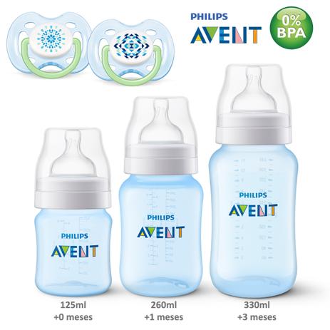 Kit 3 Mamadeiras Avent Classica Com Chupeta 0 A 6 Meses Azul é boa?