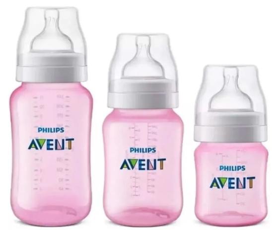 Kit 3 Mamadeiras Clássica Philips Avent Rosa Menor preço em Kit 3 Mamadeiras Clássica Philips Avent Rosa