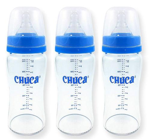 Kit 3 Mamadeiras De Vidro 260ml Bico Silicone Chuca Baby Azul Menor preço em Kit 3 Mamadeiras De Vidro 260ml Bico Silicone Chuca Baby Azul