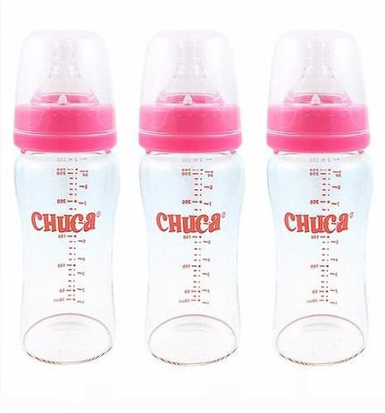 Kit 3 Mamadeiras De Vidro 260ml Bico Silicone Chuca Baby Rosa Menor preço em Kit 3 Mamadeiras De Vidro 260ml Bico Silicone Chuca Baby Rosa