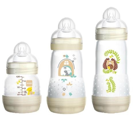 Kit 3 Mamadeiras Mam First Bottle 130ml+ 260ml+ 320ml Bege (4651+4653+4679) Menor preço em Kit 3 Mamadeiras Mam First Bottle 130ml+ 260ml+ 320ml Bege (4651+4653+4679)