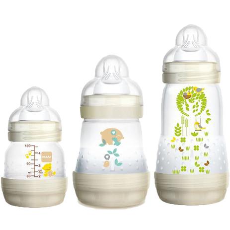 Kit 3 Mamadeiras Mam First Bottle Bege 130ml+160ml+260ml Menor preço em Kit 3 Mamadeiras Mam First Bottle Bege 130ml+160ml+260ml