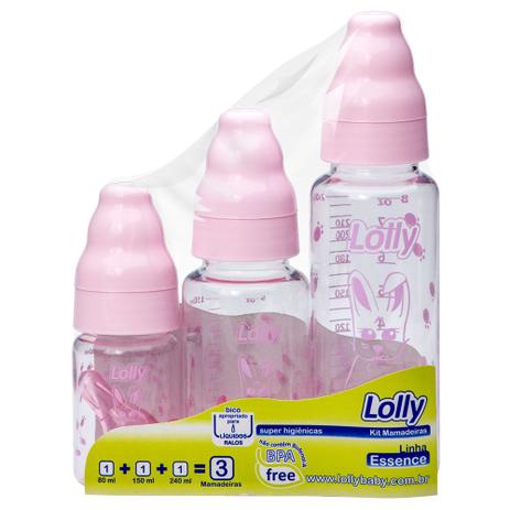 Kit 3 Mamadeiras Rosa - Lolly Menor preço em Kit 3 Mamadeiras Rosa - Lolly
