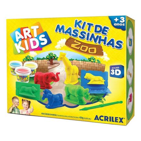 Kit 3 Massinhas Zoológico + 7 Acessórios Art Kids Acrilex Menor preço em Kit 3 Massinhas Zoológico + 7 Acessórios Art Kids Acrilex