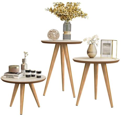 Kit 3 mesas MAJU apoio lateral e centro off white freijo - Compre Aqui Menor preço em Kit 3 mesas MAJU apoio lateral e centro off white freijo - Compre Aqui
