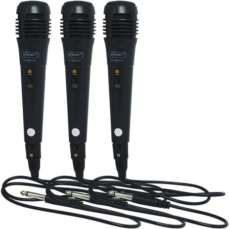 Menor preço em Kit 3 Microfones Dinâmico com Fio P10 Cabo 1 Metro para Karaokê e Caixa de Som Knup KP-M0001 Preto
