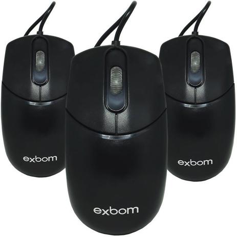Kit 3 Mouse com Fio Óptico Usb Cabo 1000 Dpi Exbom MS-70 Preto Menor preço em Kit 3 Mouse com Fio Óptico Usb Cabo 1000 Dpi Exbom MS-70 Preto