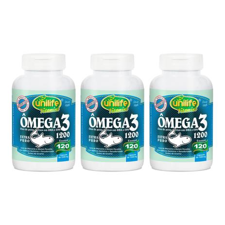 Kit 3 Ômega 3 120 Cápsulas 1200mg Unilife - Unilife vitamins Menor preço em Kit 3 Ômega 3 120 Cápsulas 1200mg Unilife - Unilife vitamins