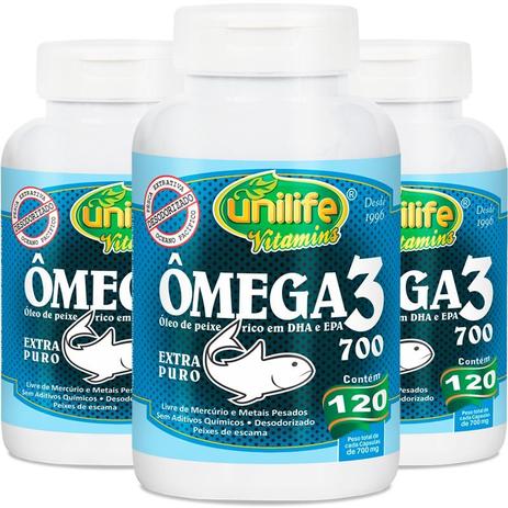 Kit 3 ômega 3 óleo de peixe 700mg unilife 120 cápsulas Menor preço em Kit 3 ômega 3 óleo de peixe 700mg unilife 120 cápsulas