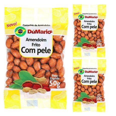 Kit 3 Pacotes Amendoim Frito com Casca Salgado 50 gramas - Amendoim dumario é boa?
