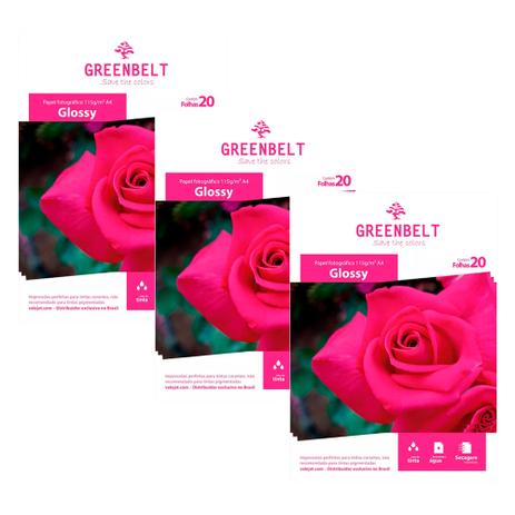 Kit 3 Pacotes com 20 folhas Papel Fotográfico A4 Glossy 115g Greenbelt Menor preço em Kit 3 Pacotes com 20 folhas Papel Fotográfico A4 Glossy 115g Greenbelt