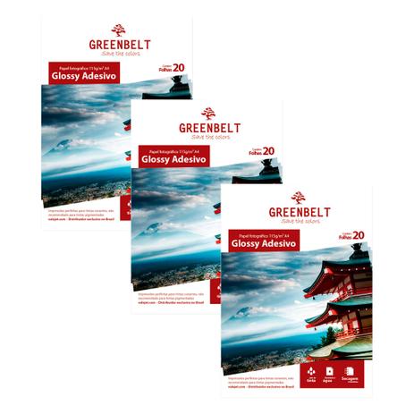 Kit 3 Pacotes de 20 folhas Papel Fotográfico Glossy Adesivo A4 115g Greenbelt Menor preço em Kit 3 Pacotes de 20 folhas Papel Fotográfico Glossy Adesivo A4 115g Greenbelt
