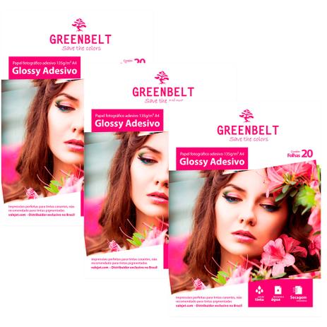 Kit 3 Pacotes de 20 Folhas Papel Fotográfico Glossy Adesivo A4 135g Greenbelt Menor preço em Kit 3 Pacotes de 20 Folhas Papel Fotográfico Glossy Adesivo A4 135g Greenbelt