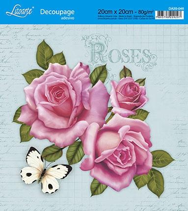 Kit 3 Papel Decoupage Adesiva 20X20 Rosas e Borboleta DA20-046 - Litoarte é boa?