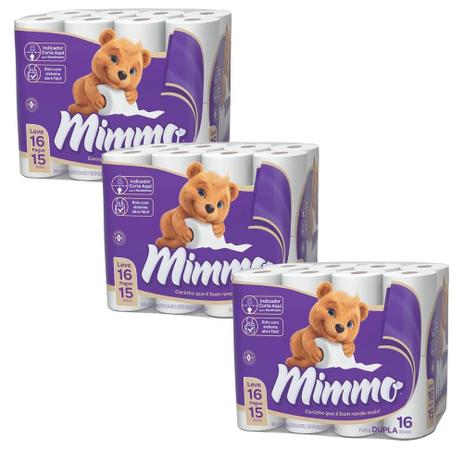 Kit 3 papel higiênico folha dupla 30m leve 16 pague15 mimmo Menor preço em Kit 3 papel higiênico folha dupla 30m leve 16 pague15 mimmo