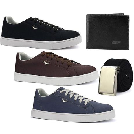 KIT 3 Pares De Sapatênis Masculino Casual Esporte Fino Com Cinto E Carteira - Street Walker Menor preço em KIT 3 Pares De Sapatênis Masculino Casual Esporte Fino Com Cinto E Carteira - Street Walker