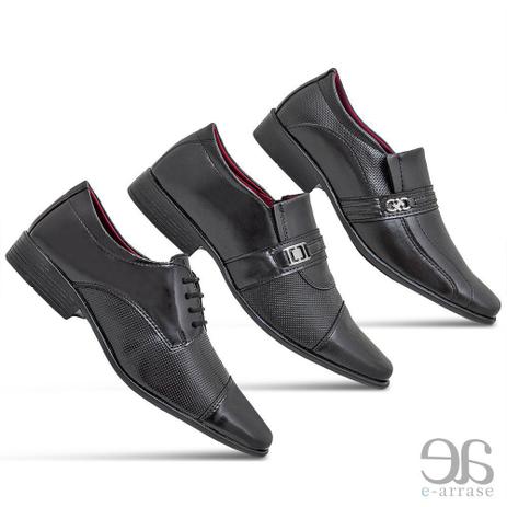 Kit 3 Pares de Sapato Social Masculino Evangélico Preto Moda Evangélica  Igreja KIT10 - E-Arrase - Sapato Social Masculino - Magazine Luiza