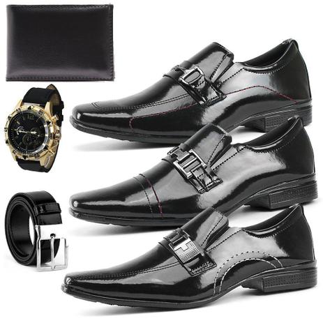 KIT 3 Pares de Sapato Social Masculino Verniz Preto + Relógio + Cinto +  Carteira - Tums - Kit Masculino - Magazine Luiza