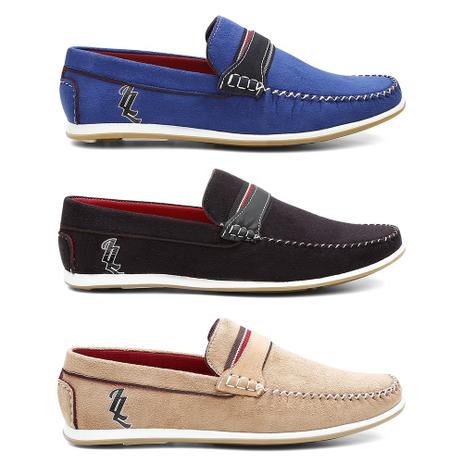Kit 3 Pares Mocassim Drive Masculino Azul/Preto/Creme - Lorenzzo lopez Menor preço em Kit 3 Pares Mocassim Drive Masculino Azul/Preto/Creme - Lorenzzo lopez
