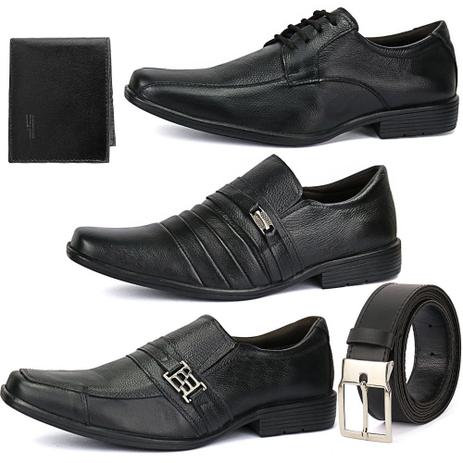 Kit 3 Pares Sapato Social Em Couro Bico Fino Com Cinto E Carteira - Ws shoes Menor preço em Kit 3 Pares Sapato Social Em Couro Bico Fino Com Cinto E Carteira - Ws shoes