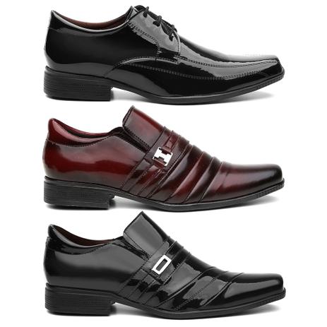 Kit 3 Pares Sapato Social Em Verniz Masculino - Lorenzzo lopez Menor preço em Kit 3 Pares Sapato Social Em Verniz Masculino - Lorenzzo lopez