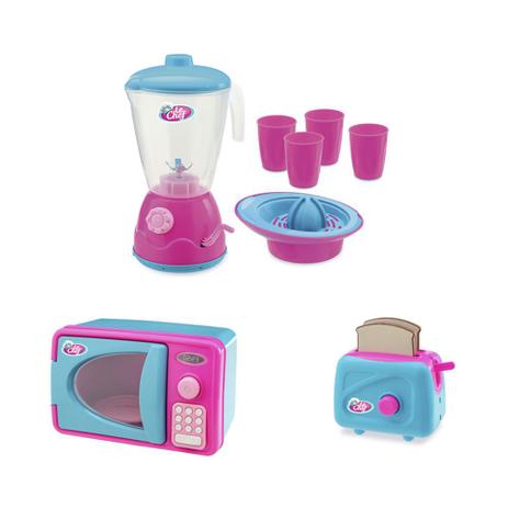 Kit 3 pçs liquidificador + microondas + torradeira usual brinquedos criança infantil cozinha Menor preço em Kit 3 pçs liquidificador + microondas + torradeira usual brinquedos criança infantil cozinha