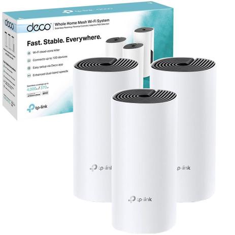 Kit 3 peças - Roteador Fast Wifi TP-Link Rede Mesh AC1200 Mbps Dual Band 2.4Ghz e 5.0Ghz 3 em 1 - DECO E4 Menor preço em Kit 3 peças - Roteador Fast Wifi TP-Link Rede Mesh AC1200 Mbps Dual Band 2.4Ghz e 5.0Ghz 3 em 1 - DECO E4