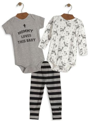 Kit 3 peças Up Baby Mommy Loves This Baby Bodies e Calça Cinza Menor preço em Kit 3 peças Up Baby Mommy Loves This Baby Bodies e Calça Cinza