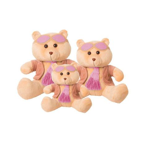 Kit 3 Peças Ursas Soft Mini, Pequena e Média Aviadora Casaco Plush Cachecol e Óculos Rosa - Mury baby Menor preço em Kit 3 Peças Ursas Soft Mini, Pequena e Média Aviadora Casaco Plush Cachecol e Óculos Rosa - Mury baby
