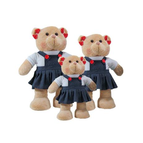 Kit 3 Peças Ursas Soft Pequena, Média e Grande em Pé Vestido Jeans Laço Vermelho - Mury baby Menor preço em Kit 3 Peças Ursas Soft Pequena, Média e Grande em Pé Vestido Jeans Laço Vermelho - Mury baby