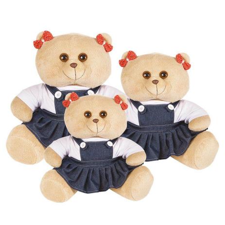 Kit 3 Peças Ursas Soft Pequena, Média e Grande Vestido Jeans Laço Vermelho - Mury baby Menor preço em Kit 3 Peças Ursas Soft Pequena, Média e Grande Vestido Jeans Laço Vermelho - Mury baby