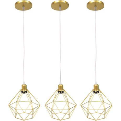 Kit 3 Pendente Aramado Diamante Luminárias Lustre Cabo Cristal P Teto Retrô Agp Ilumini Industrial é boa?