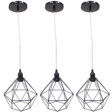 Kit 3 Pendente Aramado Diamante Luminárias Lustre Cabo Cristal P Teto Retrô Agp Ilumini Industrial é boa?