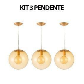 Kit 3 Pendente Redondo Esfera 20cm Vidro Ãmbar Madelustre Menor preço em Kit 3 Pendente Redondo Esfera 20cm Vidro Ãmbar Madelustre