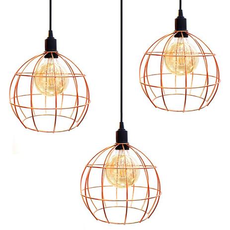Kit 3 Pendentes Aramados Globo G em Metal na cor Cobre E27 - Hunter Trade Menor preço em Kit 3 Pendentes Aramados Globo G em Metal na cor Cobre E27 - Hunter Trade