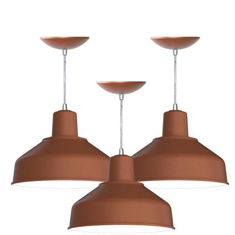 Kit 3 Pendentes Bedd 12 Retrô (Bronze / Branco) - Shop da iluminação Menor preço em Kit 3 Pendentes Bedd 12 Retrô (Bronze / Branco) - Shop da iluminação