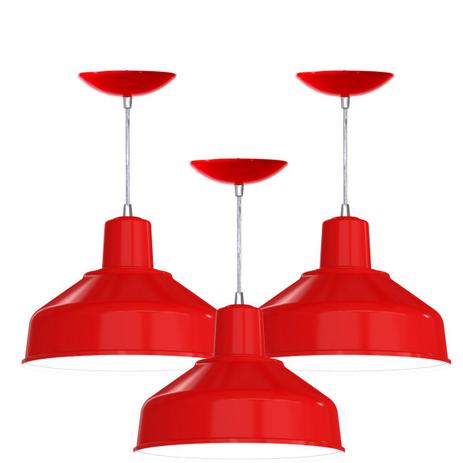 Kit 3 Pendentes Bedd 12 Retrô (Vermelho / Branco) - Shop da iluminação Menor preço em Kit 3 Pendentes Bedd 12 Retrô (Vermelho / Branco) - Shop da iluminação